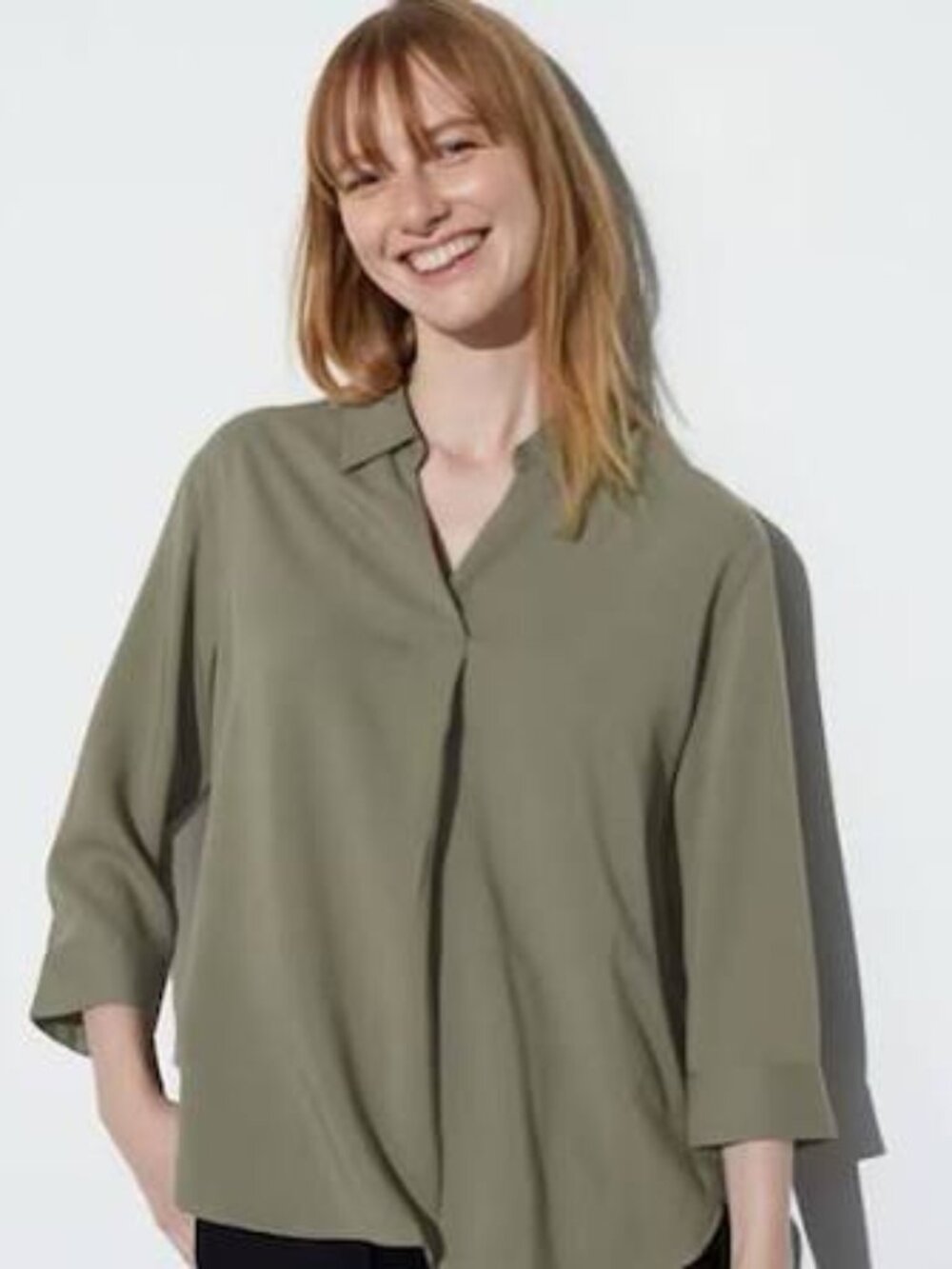 Uniqlo Women's Rayon Skipper Collar Blouse | 3/4 Sleeve